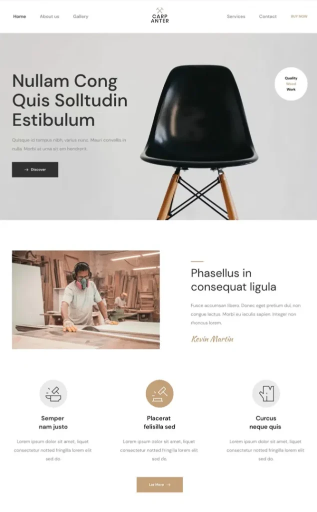 Modèle de site Menuisier — WordPress par WPUltime