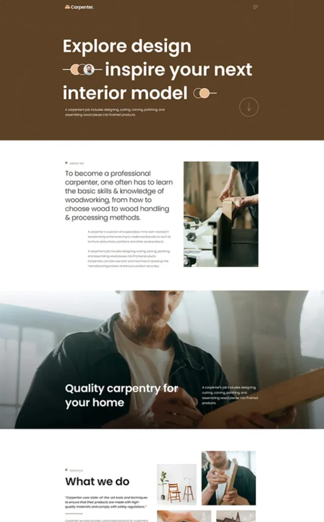 Modèle de site Menuiserie — WordPress par WPUltime