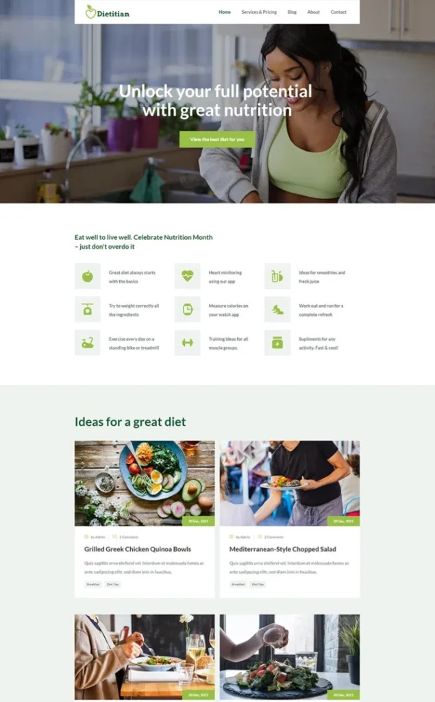 Modèle de site Dietitian — WordPress par WPUltime