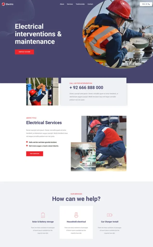 Modèle de site Electricien — WordPress par WPUltime