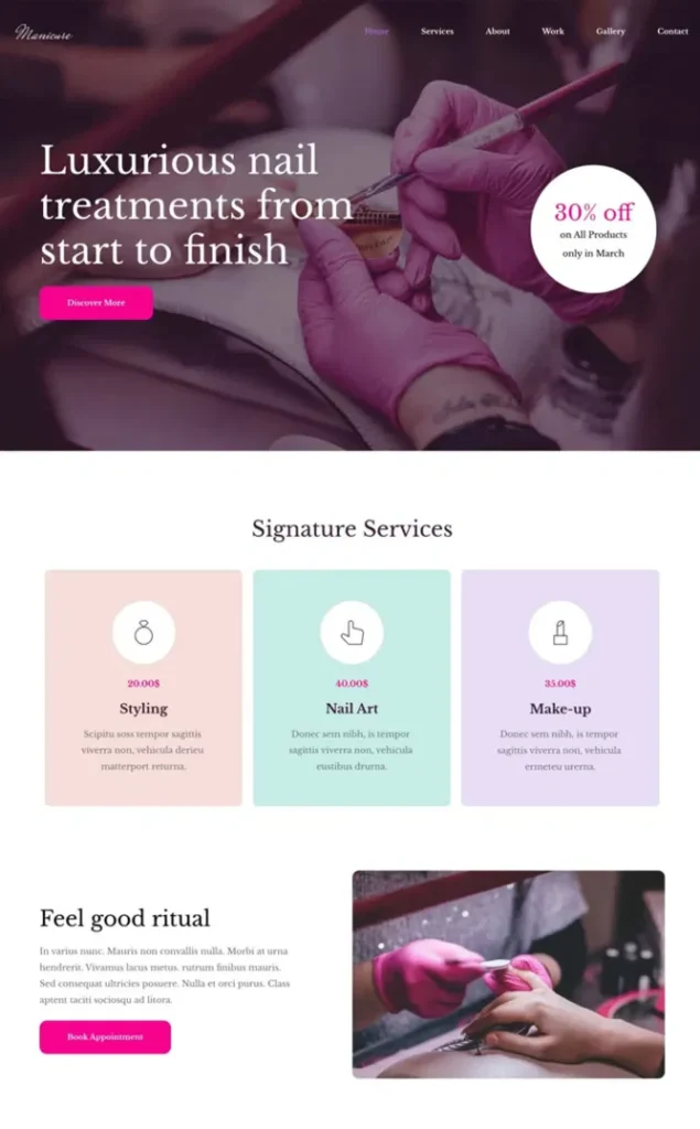 Modèle de site Manucure — WordPress par WPUltime