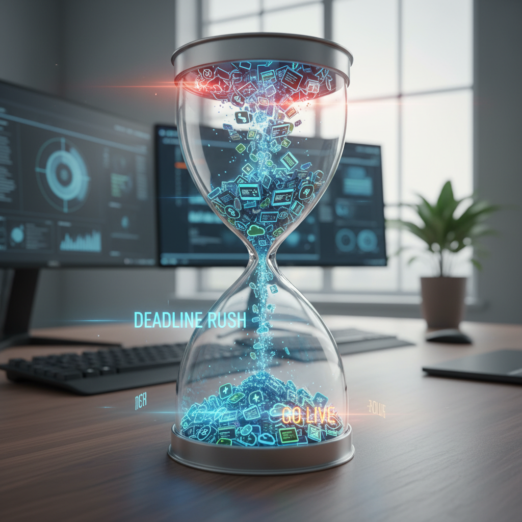 Sablier avec des icônes de site web, symbolisant la rapidité de création d'un site WordPress.