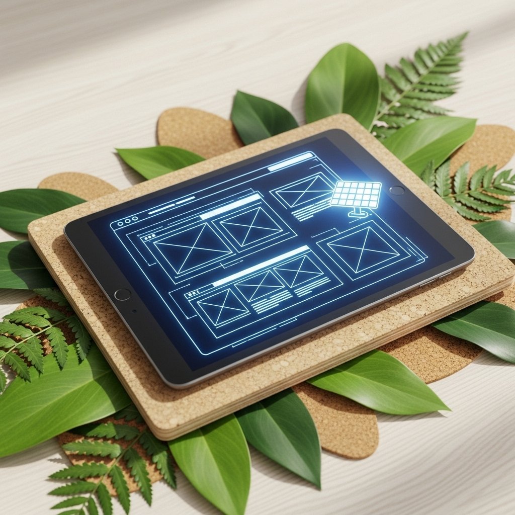 Concept d'hébergement web vert avec une tablette affichant des plans de site web.