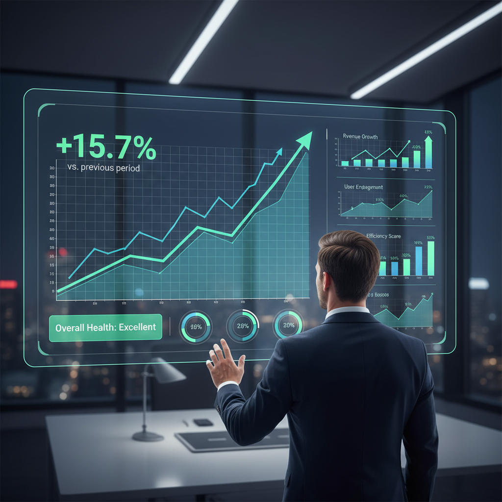 Graphique de performance en hausse sur un tableau de bord numérique, symbolisant l'amélioration continue.