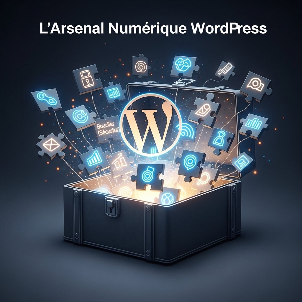 Boîte à outils symbolisant les plugins WordPress gratuits et essentiels pour un site pas cher.